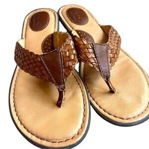 B.O.C. Brown Vegan Leather Braided Flip Flop Thong Sandals Women’s Size 8 M